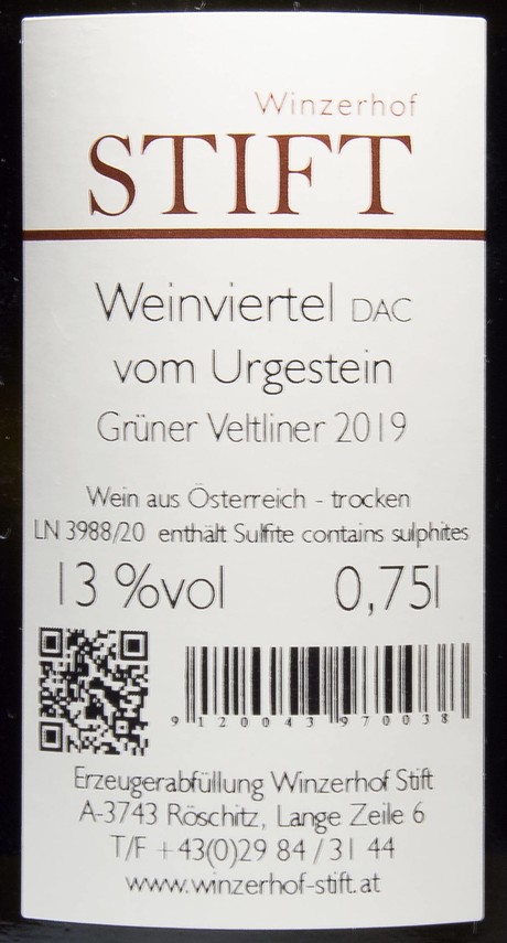 Etiketa Grüner Veltliner vom Urgestein
