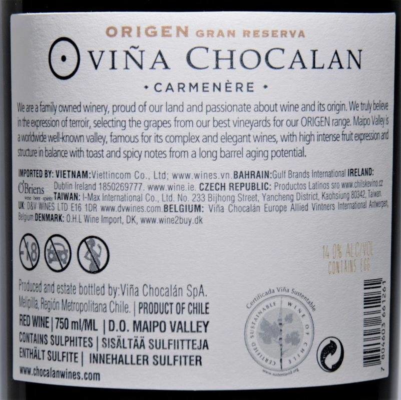 Etiketa Carmenere Gran Reserva ORIGEN