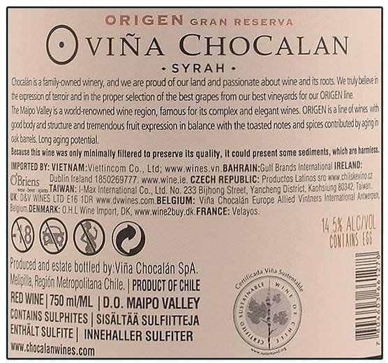 Etiketa Syrah Gran Reserva ORIGEN