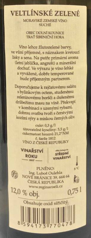 Etiketa Veltlínské zelené