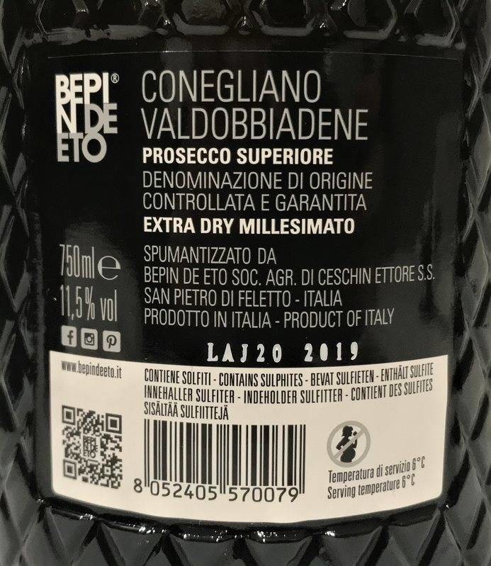 Etiketa Prosecco Superiore Extra dry Millesimato 