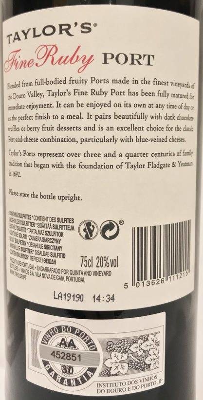 Etiketa Taylor\'s Fine Ruby