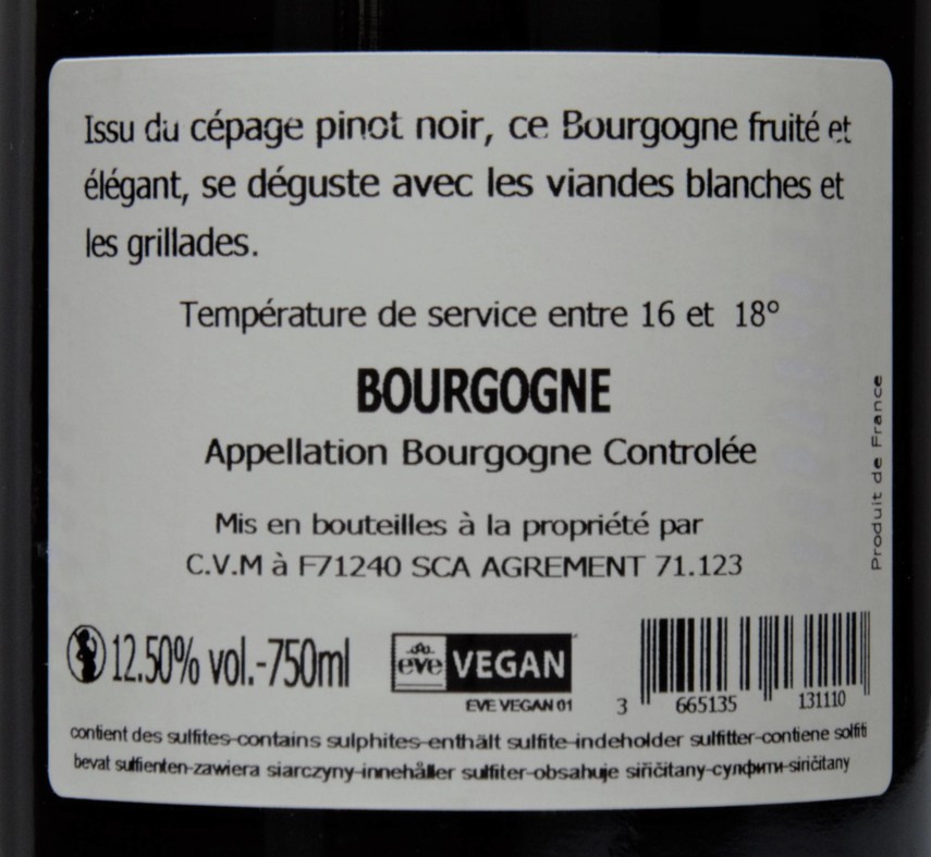 Etiketa Bourgogne Pinot noir AOC