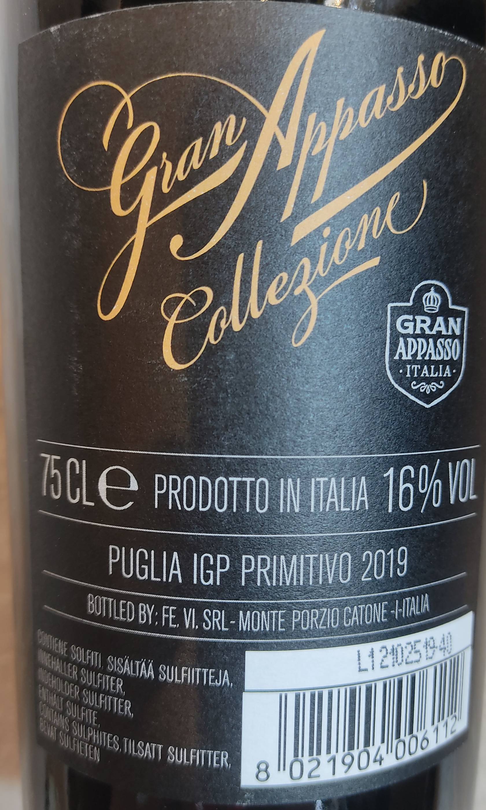 Etiketa Gran Appasso Collezione Primitivo Puglia 