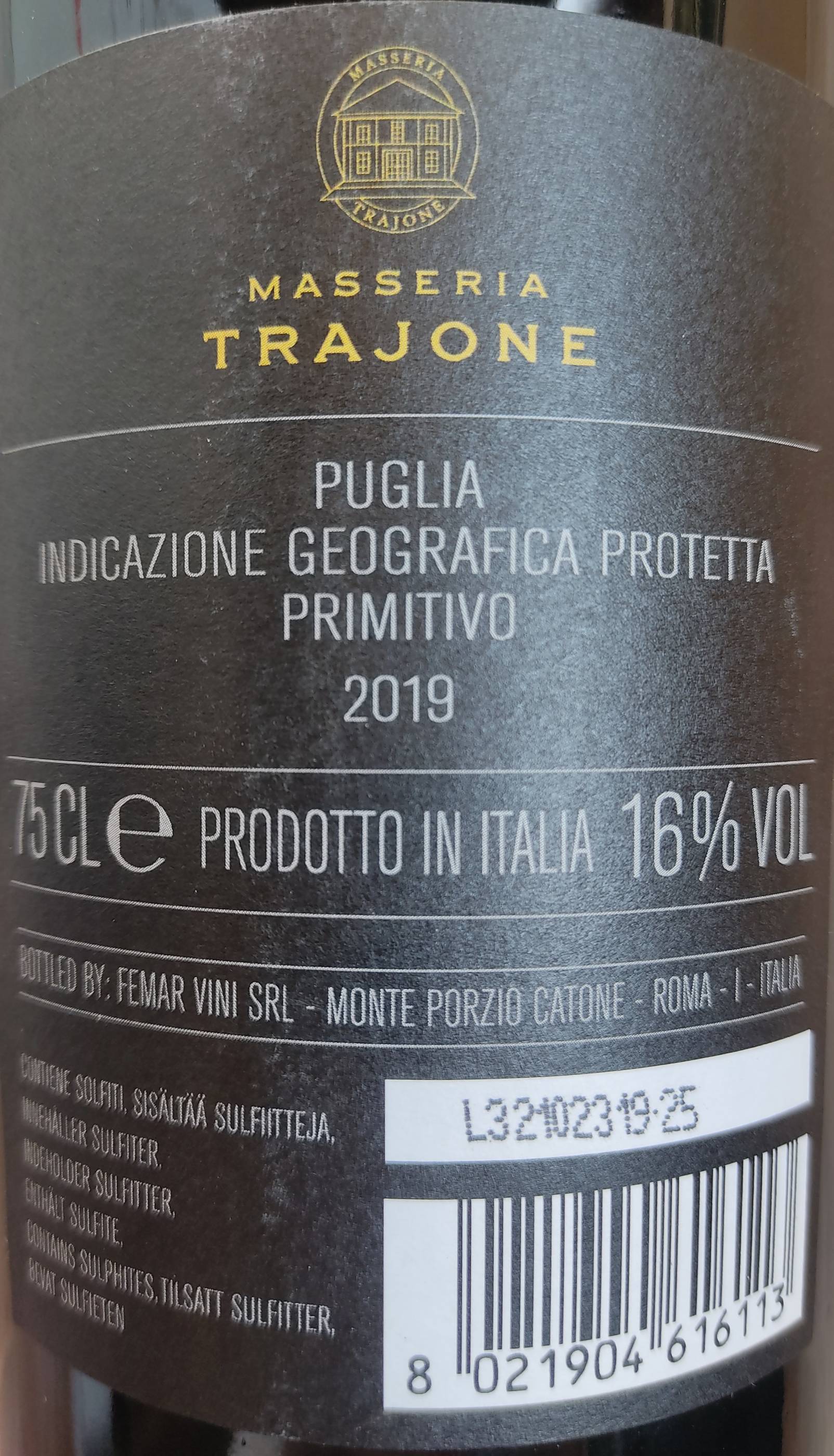 Etiketa Primitivo Old Vines - Masseria Trajone