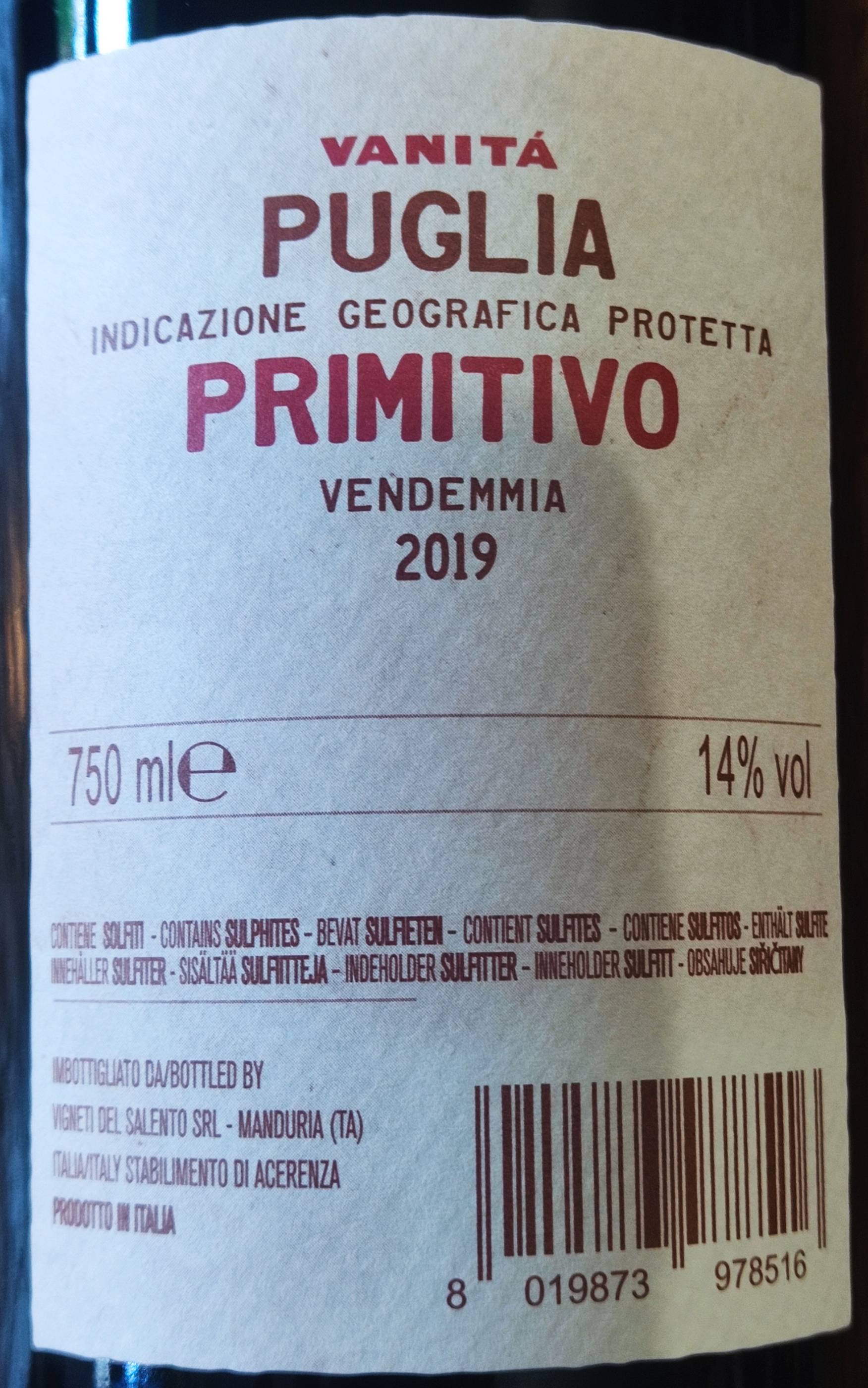Etiketa Primitivo, Vanitá