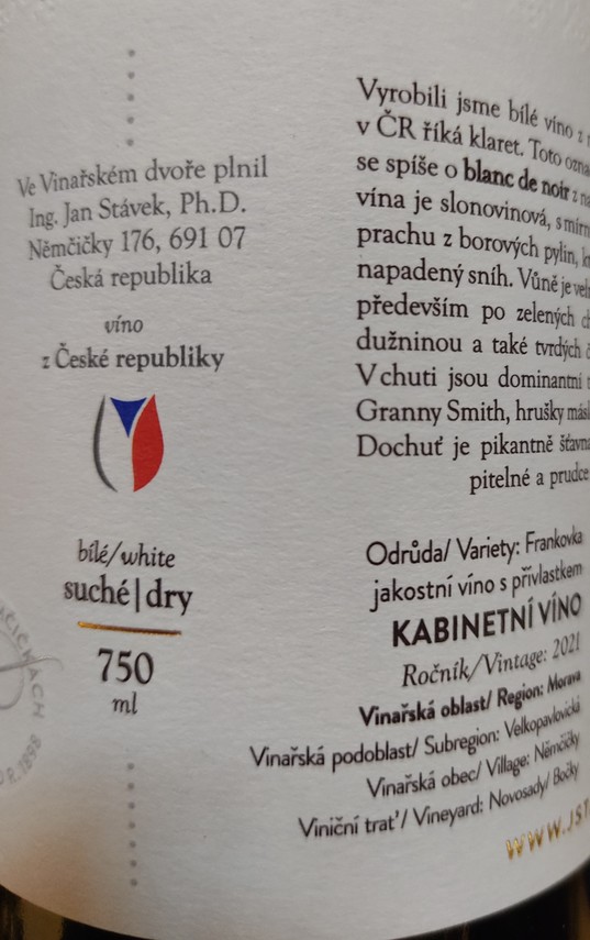 Etiketa Bílá Frankovka