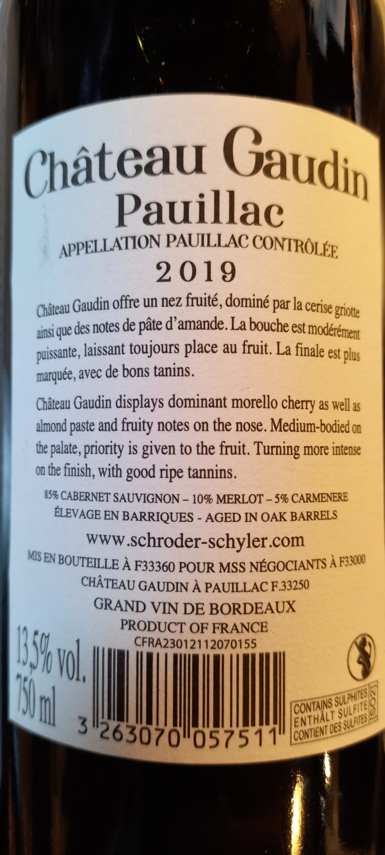 Etiketa Château Gaudin