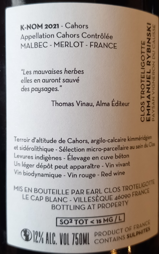 Etiketa Malbec K-nom