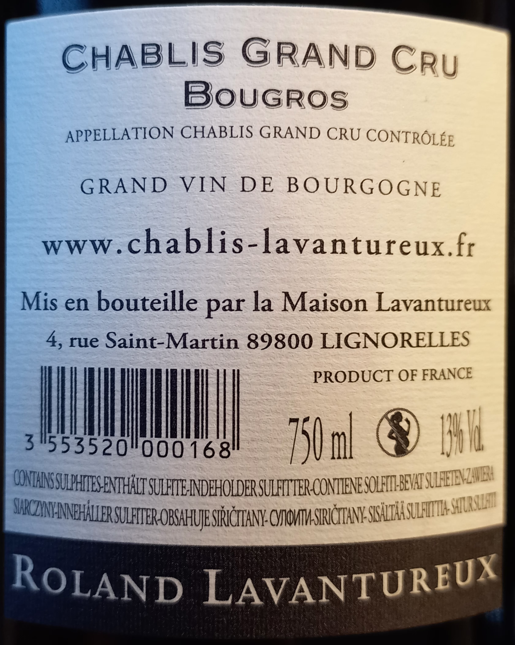 Etiketa Chablis Grand Cru \