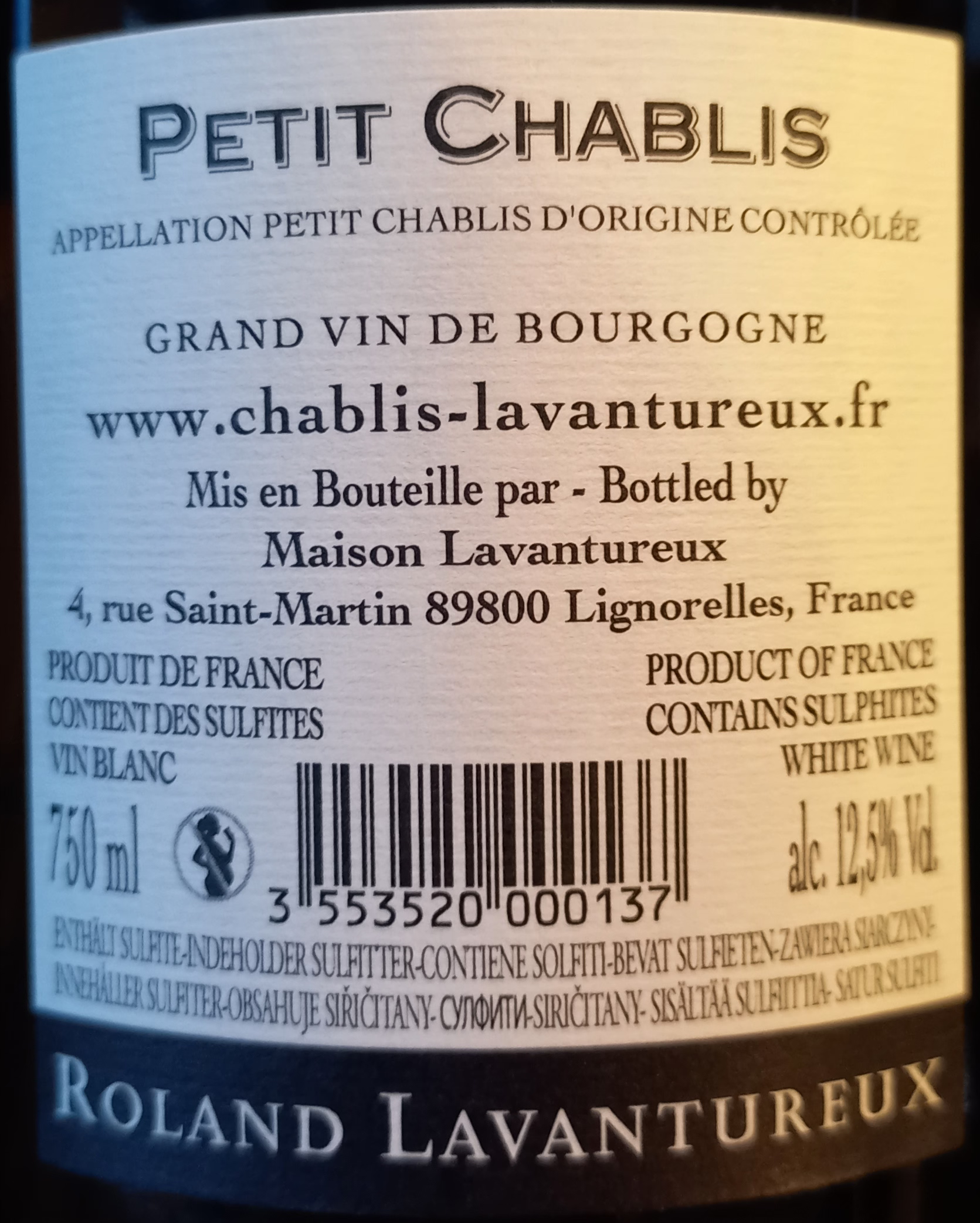 Etiketa Petit Chablis