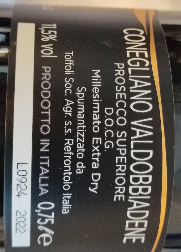Etiketa Prosecco Conegliano Valdobbiadene Extra dry DOCG
