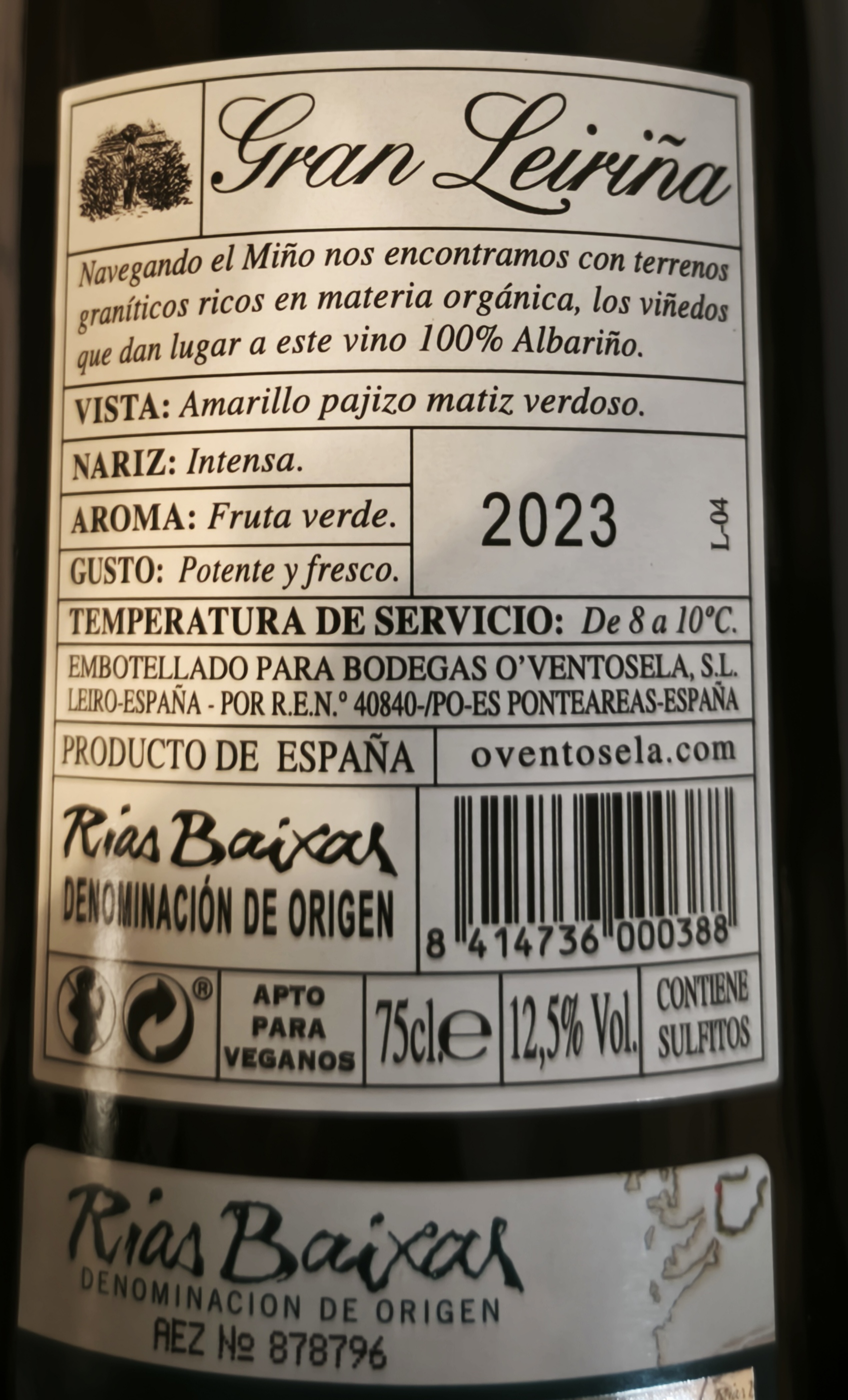 Etiketa Albariňo Gran Leiriňa