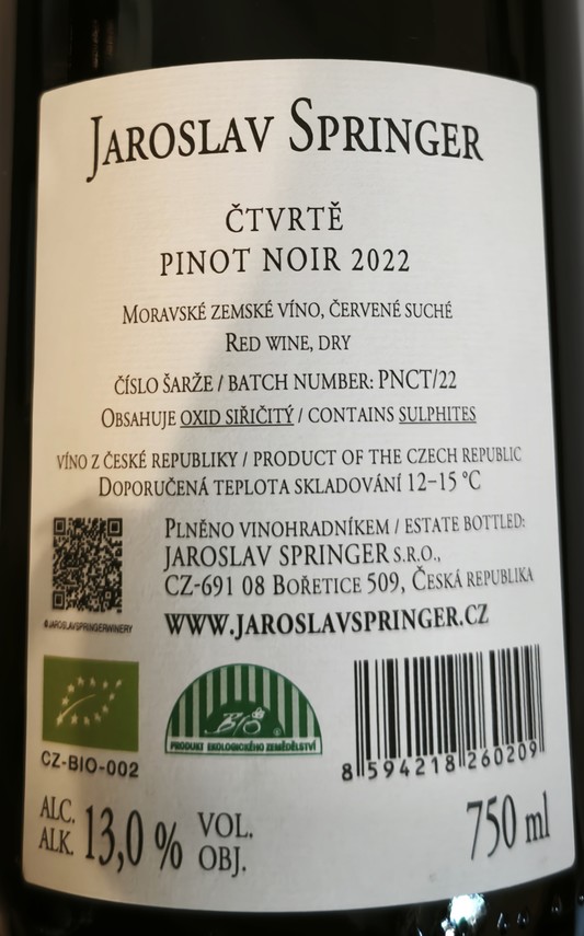 Etiketa Pinot noir Čtvrtě